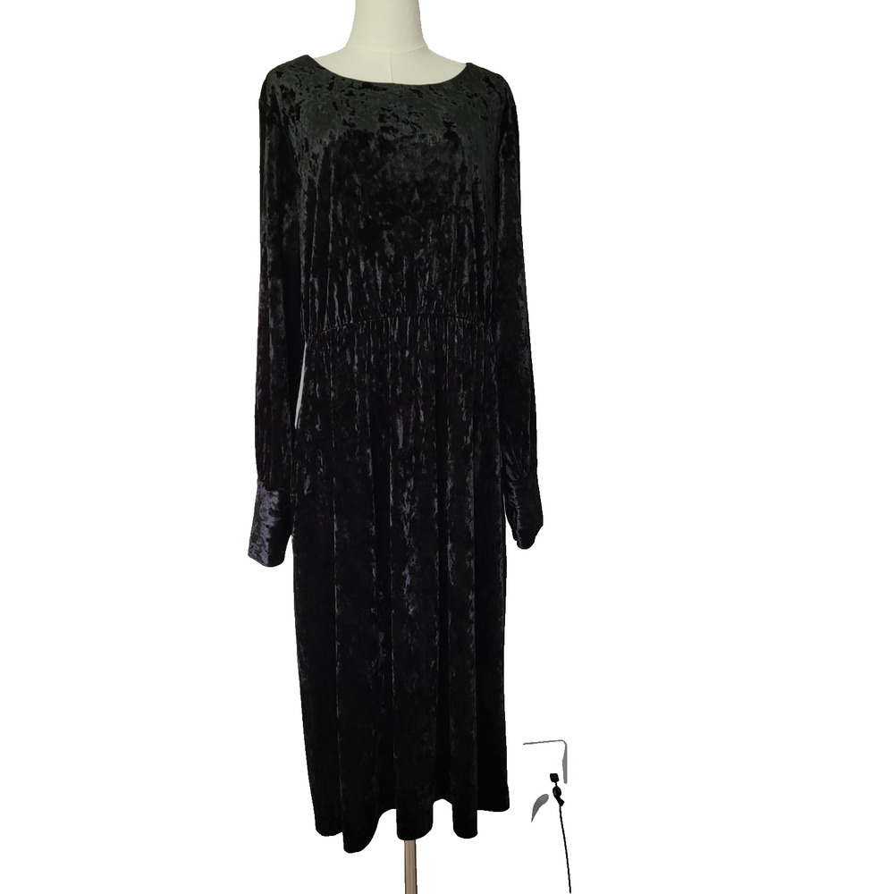 On 34th Black Crushed Velvet Midi Dress 2X Whimsygoth Witchy Christmas Holiday